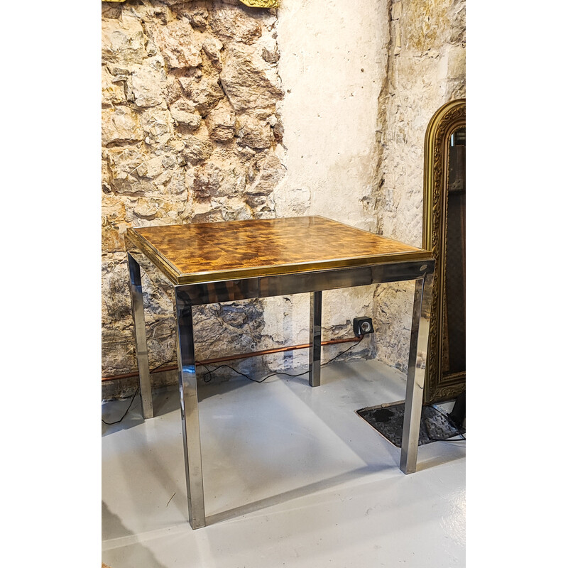 Vintage games table in chrome-plated steel and gilded brass, 1970