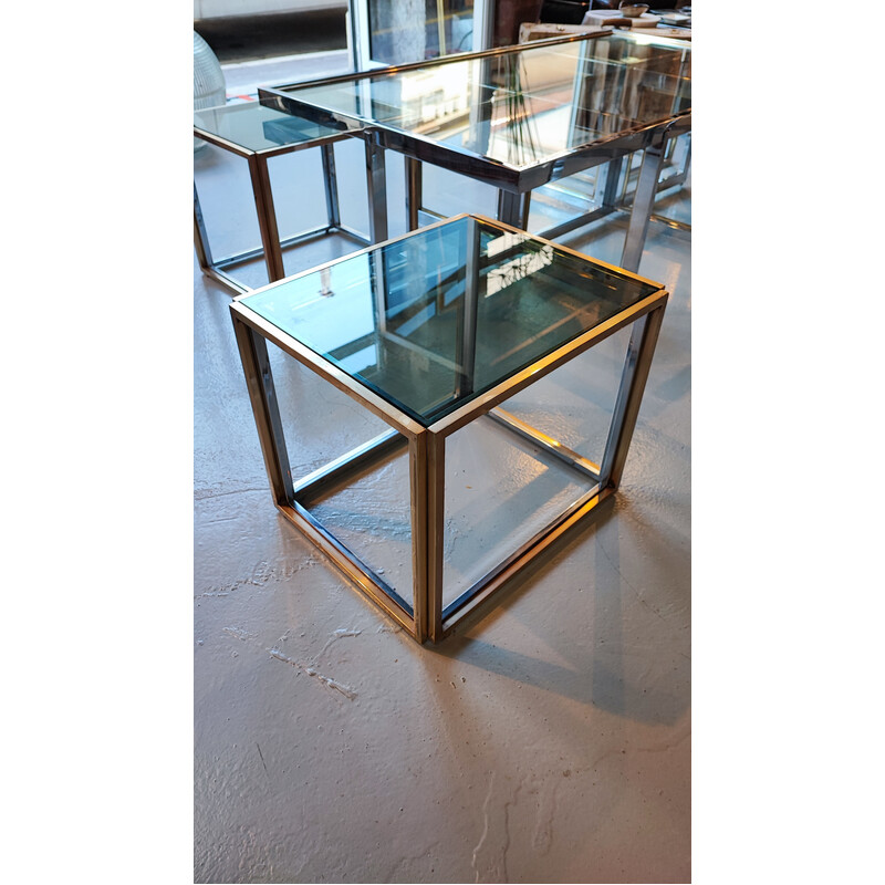 Vintage chrome-plated metal coffee table with 4 nesting tables by Remeo Rega, Italy 1960