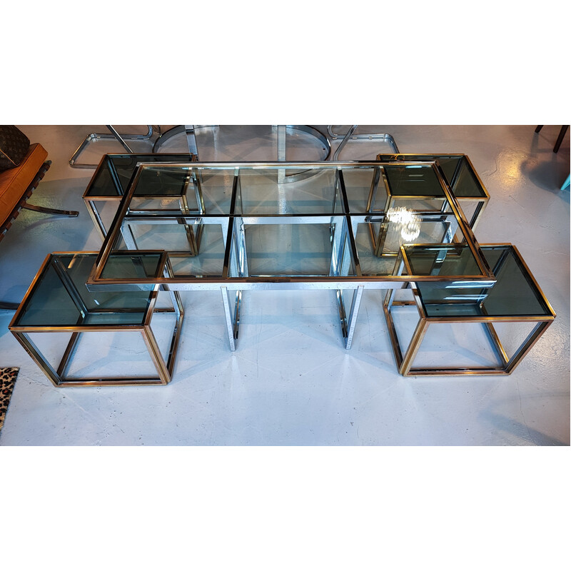 Vintage chrome-plated metal coffee table with 4 nesting tables by Remeo Rega, Italy 1960