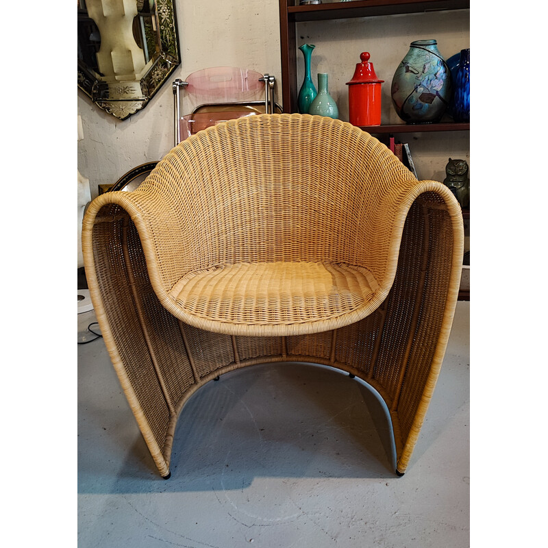 Fauteuil vintage en rotin "King Tubby" de Miki Astori pour Driade, 1995