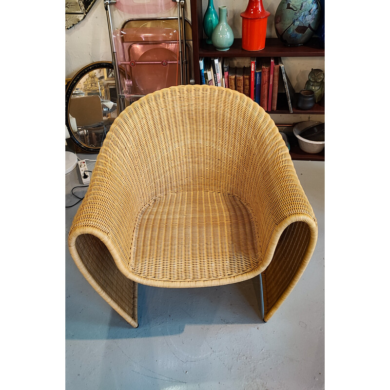 Vintage "King Tubby" rattan armchair by Miki Astori for Driade, 1995