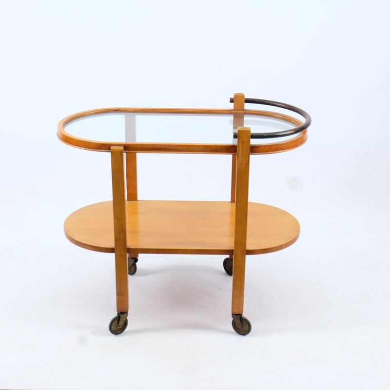 Vintage Bauhaus serving trolley in cherry wood, Germany 1930