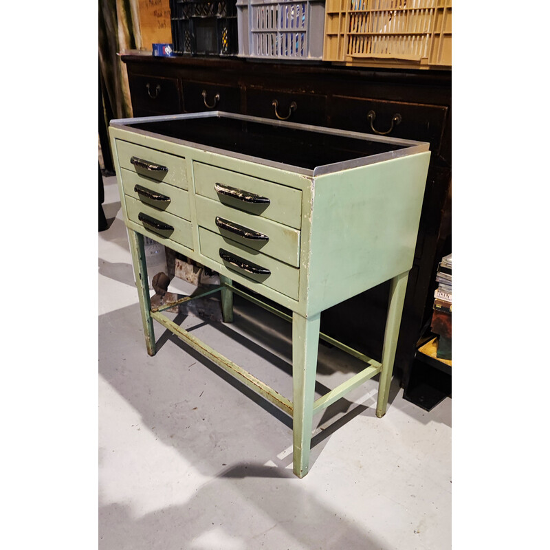 Vintage dentist's furniture in pastel green steel, 1950