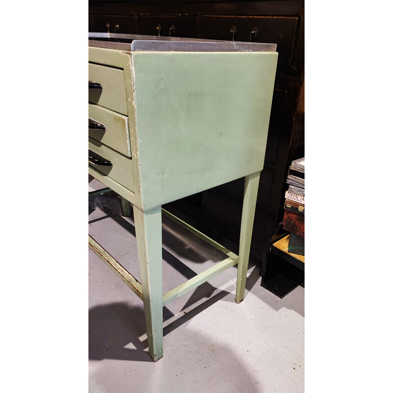 Vintage dentist's furniture in pastel green steel, 1950