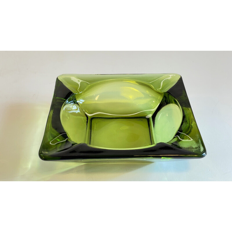 Vintage geometric green glass ashtray