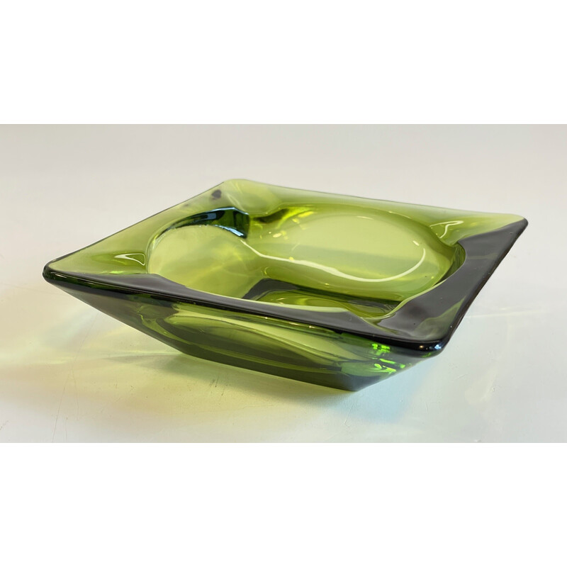 Vintage geometric green glass ashtray