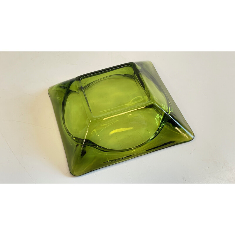 Vintage geometric green glass ashtray