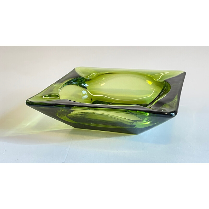 Vintage geometric green glass ashtray