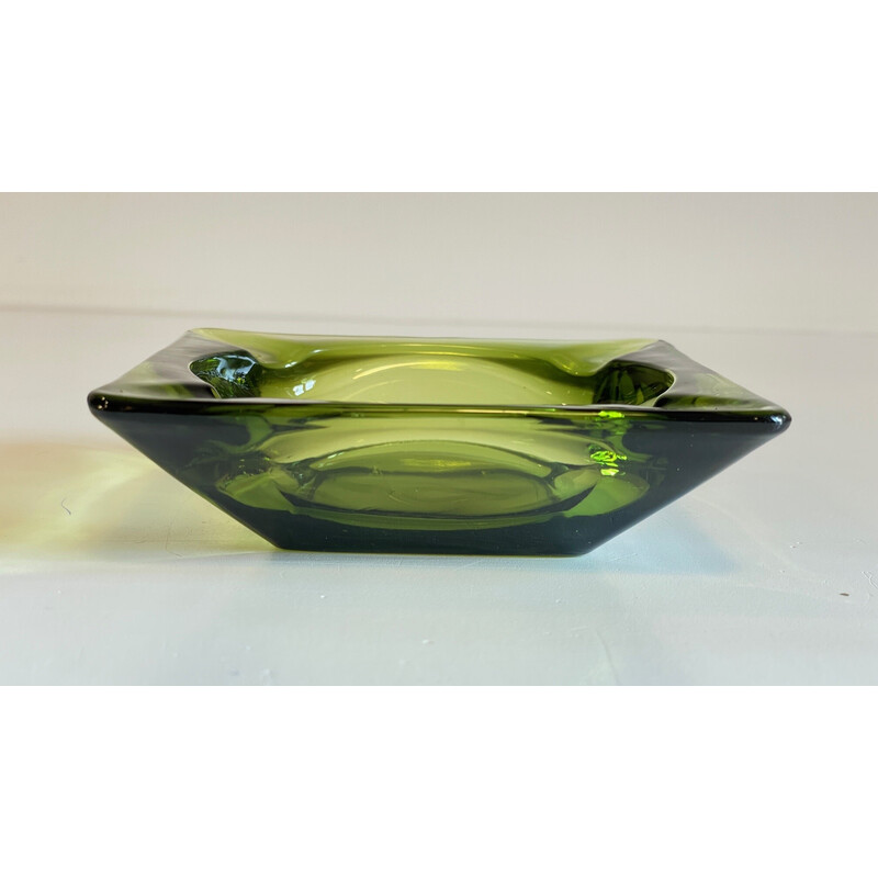 Vintage geometric green glass ashtray