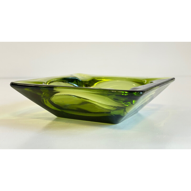 Cendrier vintage géométrique en verre vert