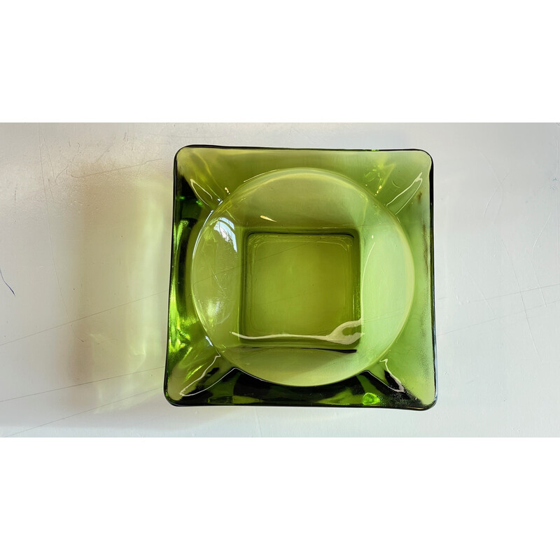 Vintage geometric green glass ashtray