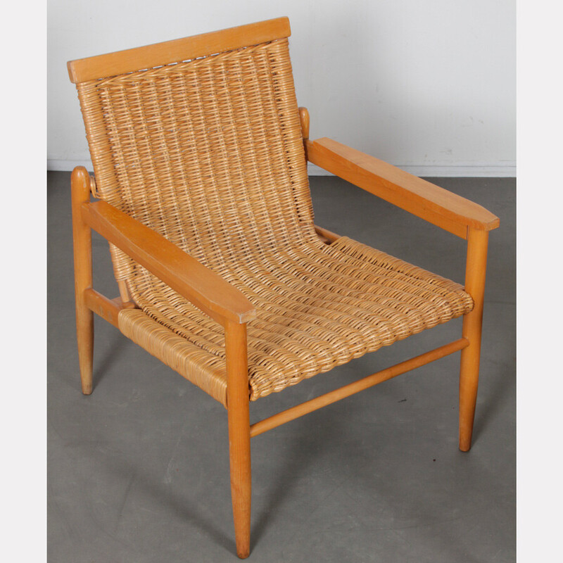 Vintage-Sesselpaar aus Korbgeflecht und Holz für Uluv, 1960