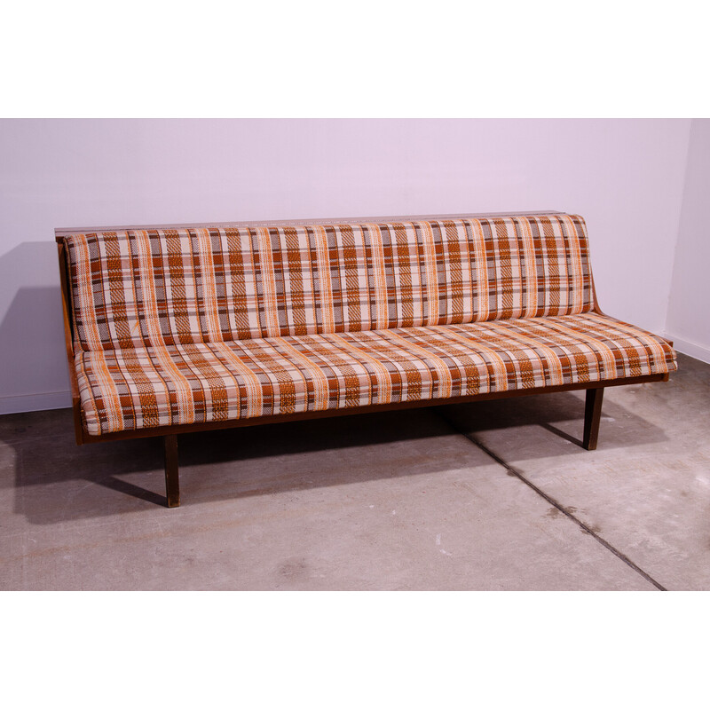 Vintage sofa bed in wood and ash veneer, Czechoslovakia 1970