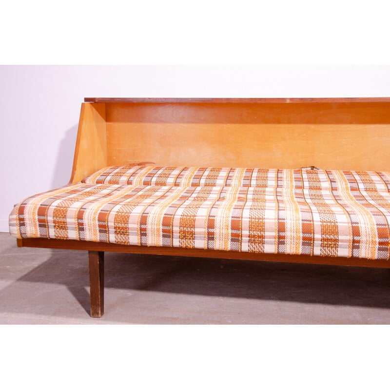 Vintage sofa bed in wood and ash veneer, Czechoslovakia 1970