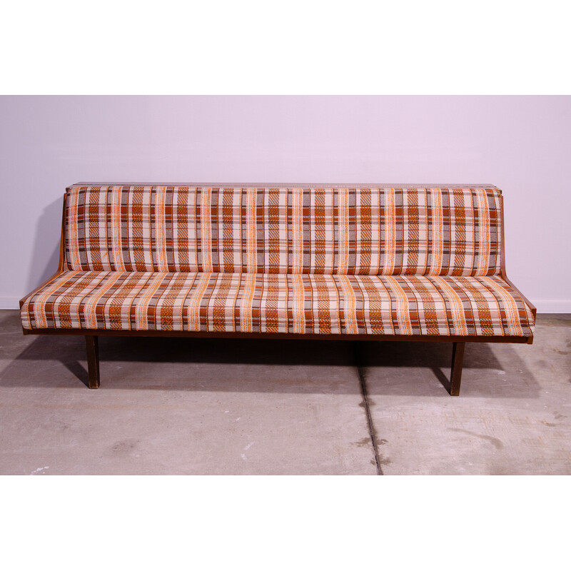 Vintage sofa bed in wood and ash veneer, Czechoslovakia 1970