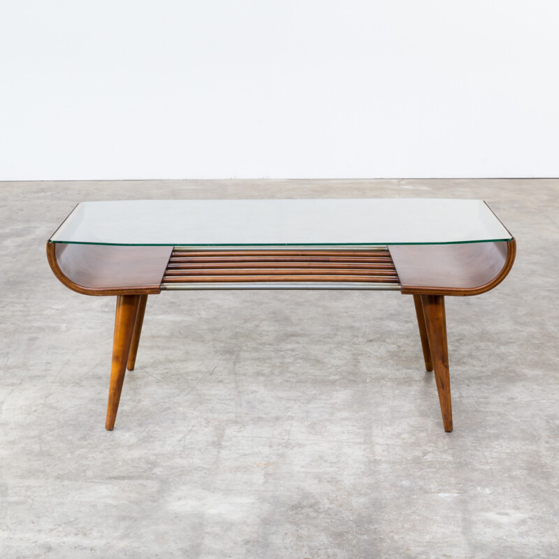 Coffee table in plywood and glass by Cor Alons for Gouda de Boer - 1960s