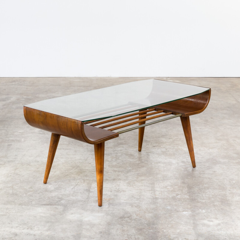 Coffee table in plywood and glass by Cor Alons for Gouda de Boer - 1960s