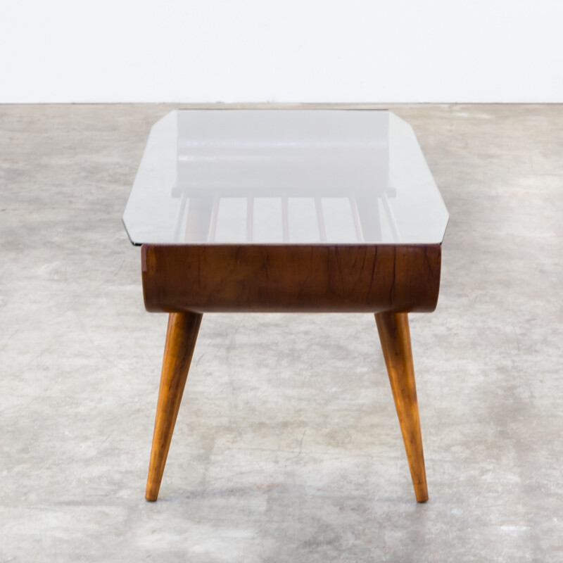 Coffee table in plywood and glass by Cor Alons for Gouda de Boer - 1960s