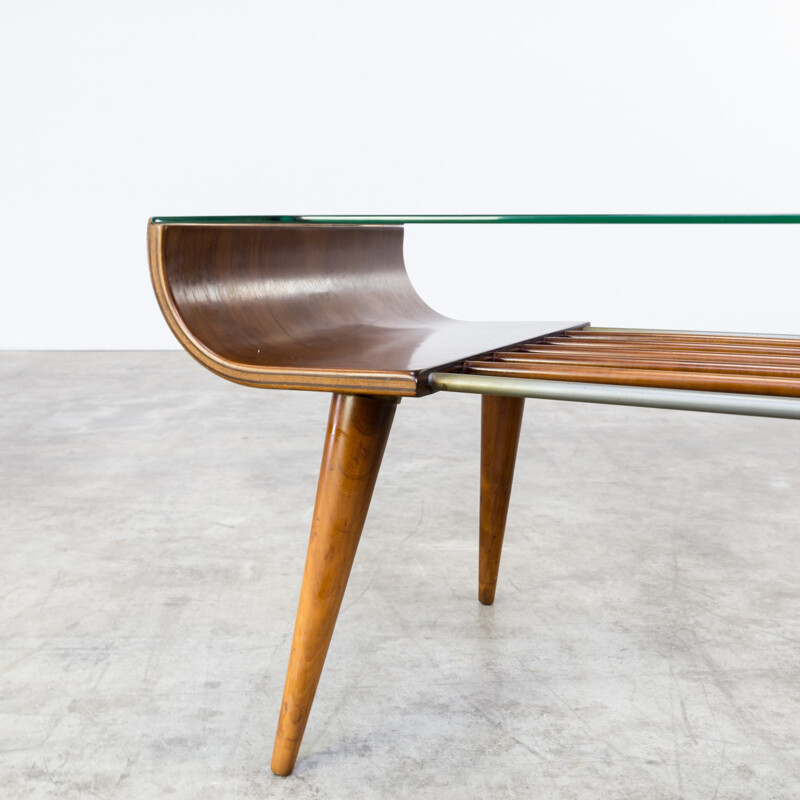 Coffee table in plywood and glass by Cor Alons for Gouda de Boer - 1960s