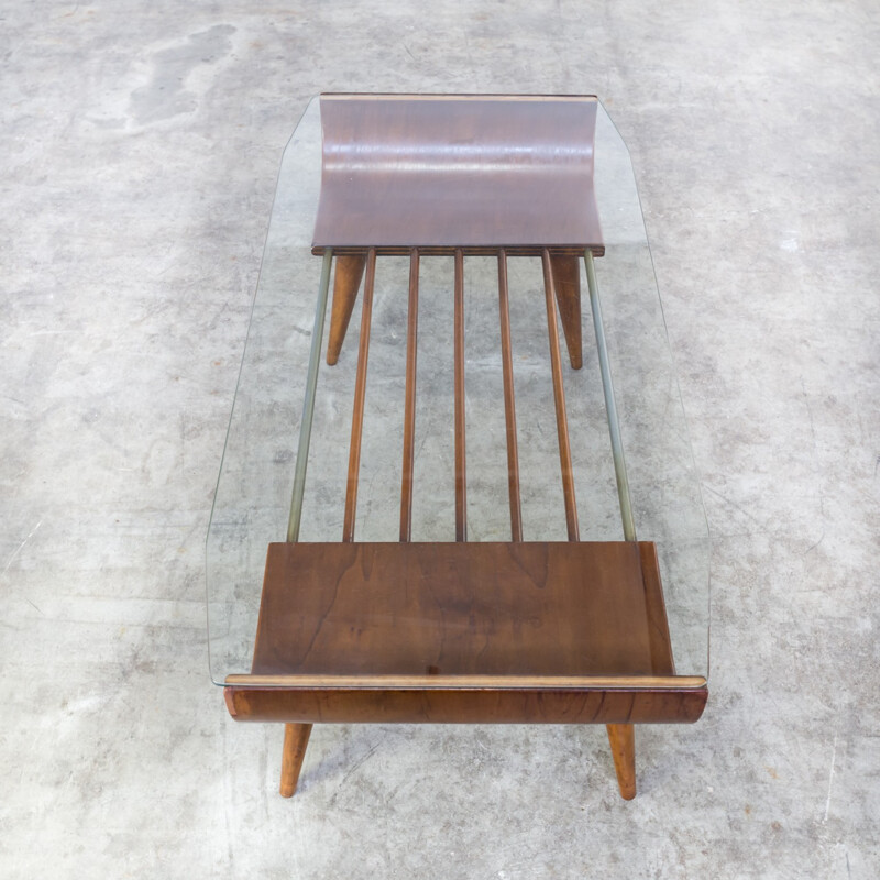 Coffee table in plywood and glass by Cor Alons for Gouda de Boer - 1960s