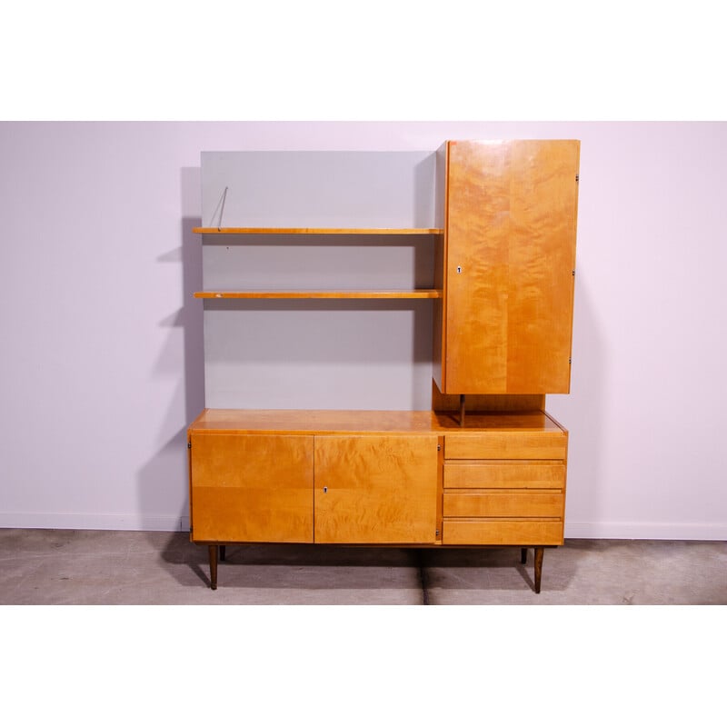 Vintage wall cabinet in beech and ash wood for Up Závody, Czechoslovakia 1960