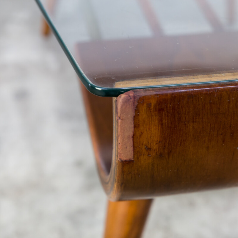 Coffee table in plywood and glass by Cor Alons for Gouda de Boer - 1960s