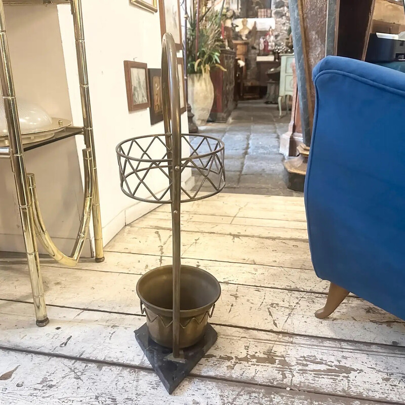 Vintage umbrella stand in marble and brass, Italy 1950