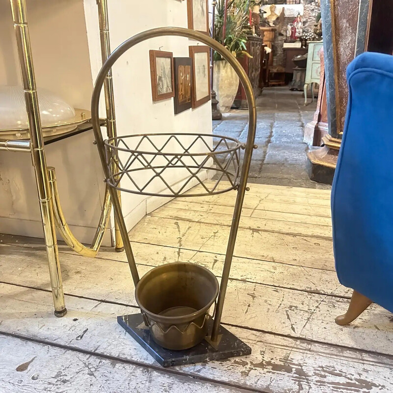 Vintage umbrella stand in marble and brass, Italy 1950