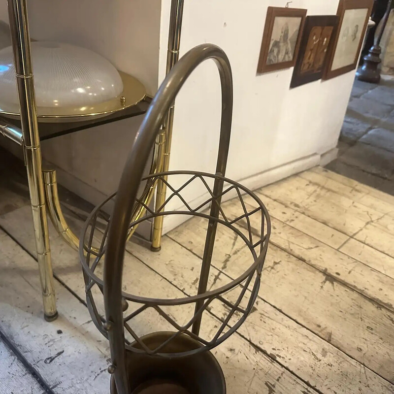 Vintage umbrella stand in marble and brass, Italy 1950