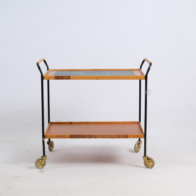 Vintage ceramic and cast iron tea trolley, Germany 1950