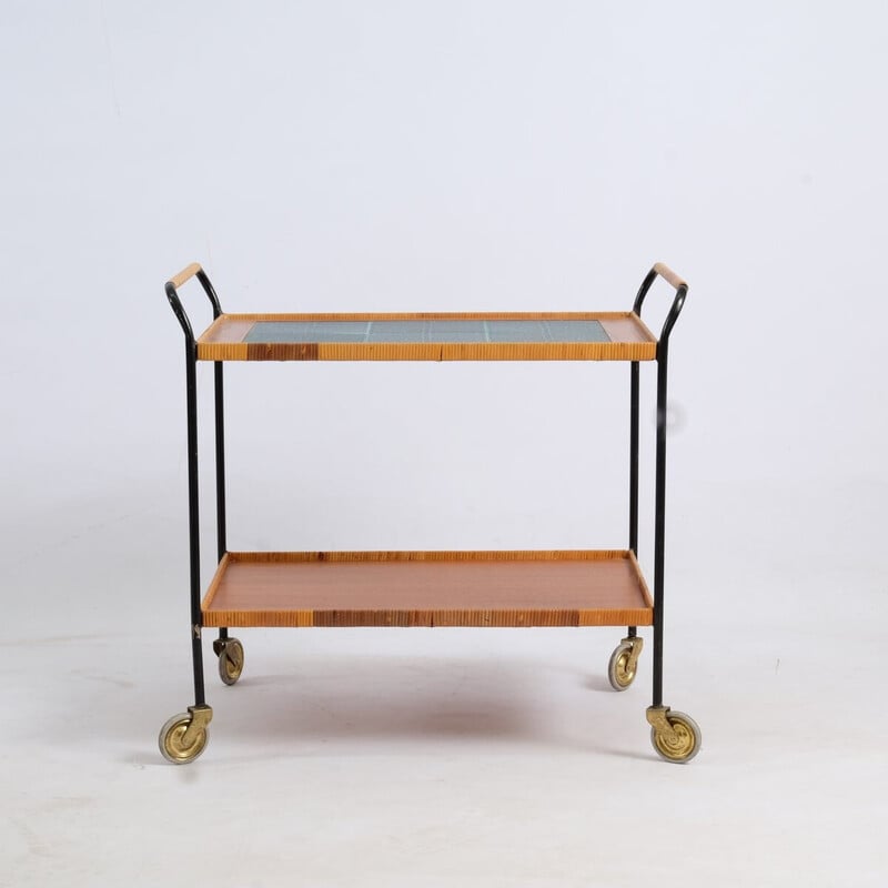 Vintage ceramic and cast iron tea trolley, Germany 1950
