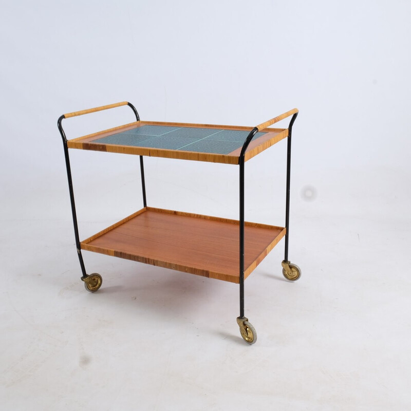 Vintage ceramic and cast iron tea trolley, Germany 1950