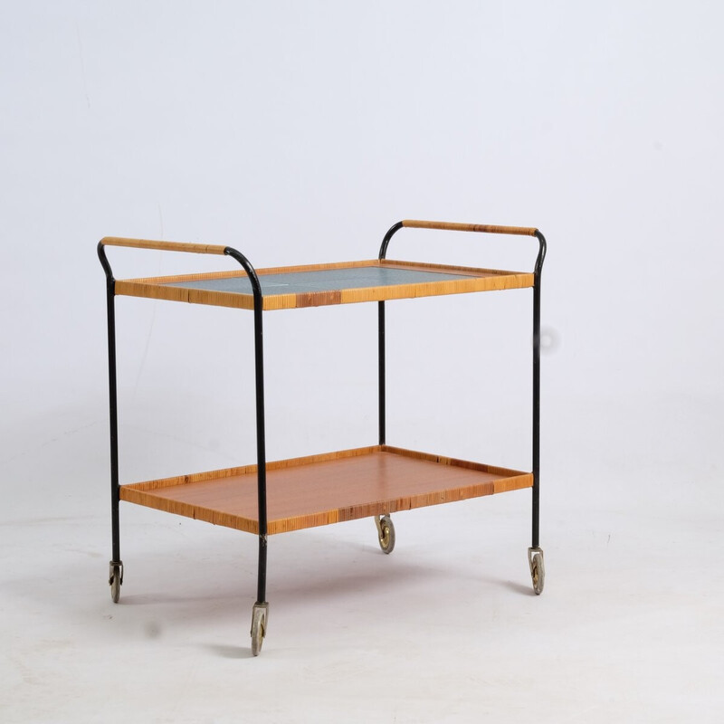 Vintage ceramic and cast iron tea trolley, Germany 1950