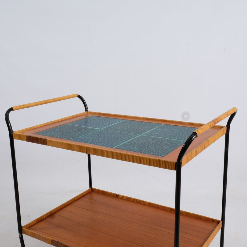 Vintage ceramic and cast iron tea trolley, Germany 1950