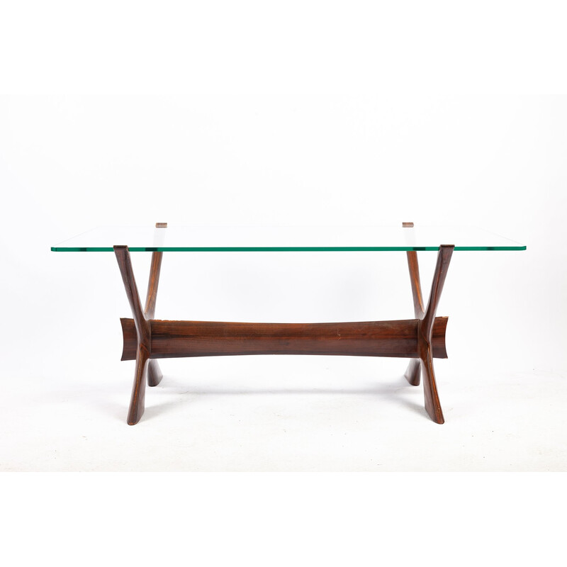 Table basse vintage en palissandre et verre par Illum Wikkelsø, Danemark 1960