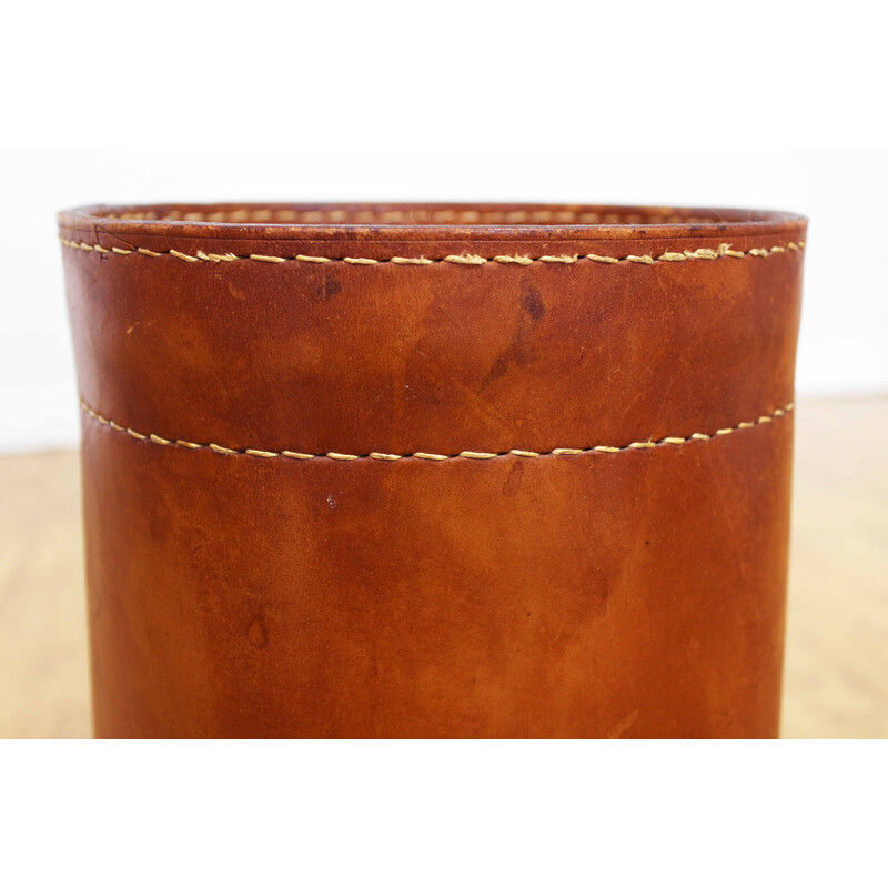 Vintage leather wastepaper basket, 1950