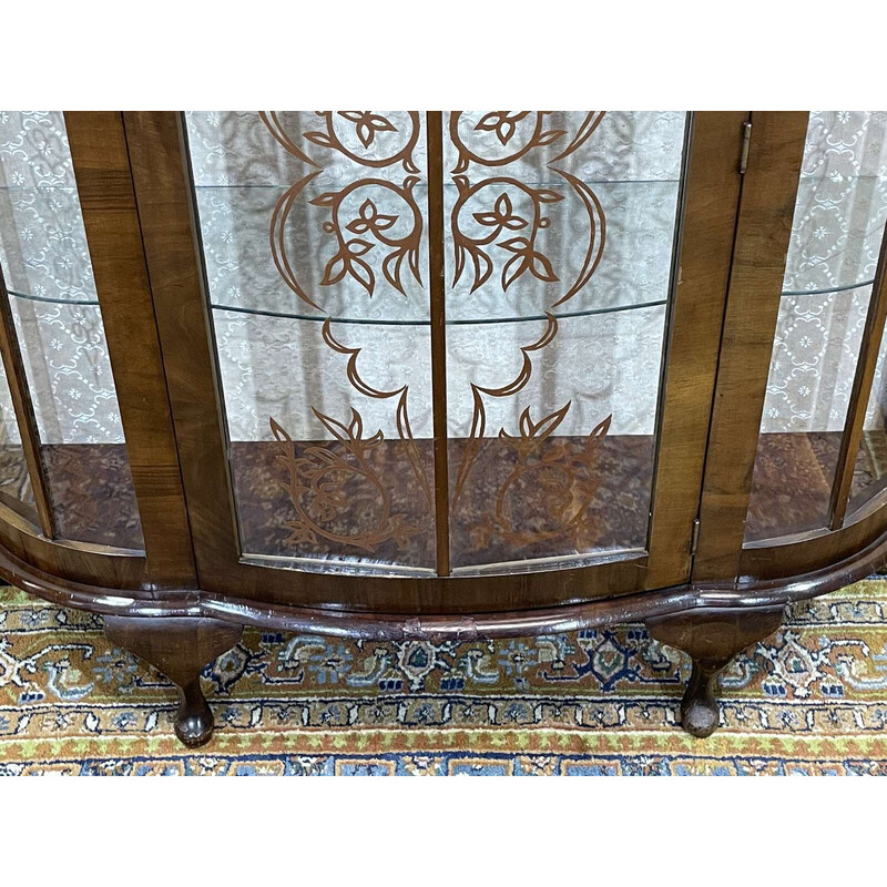 Vintage English walnut display cabinet, 1930