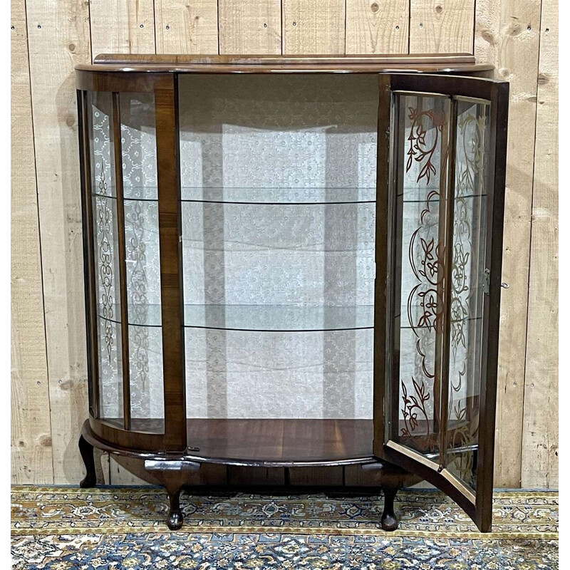 Vintage English walnut display cabinet, 1930