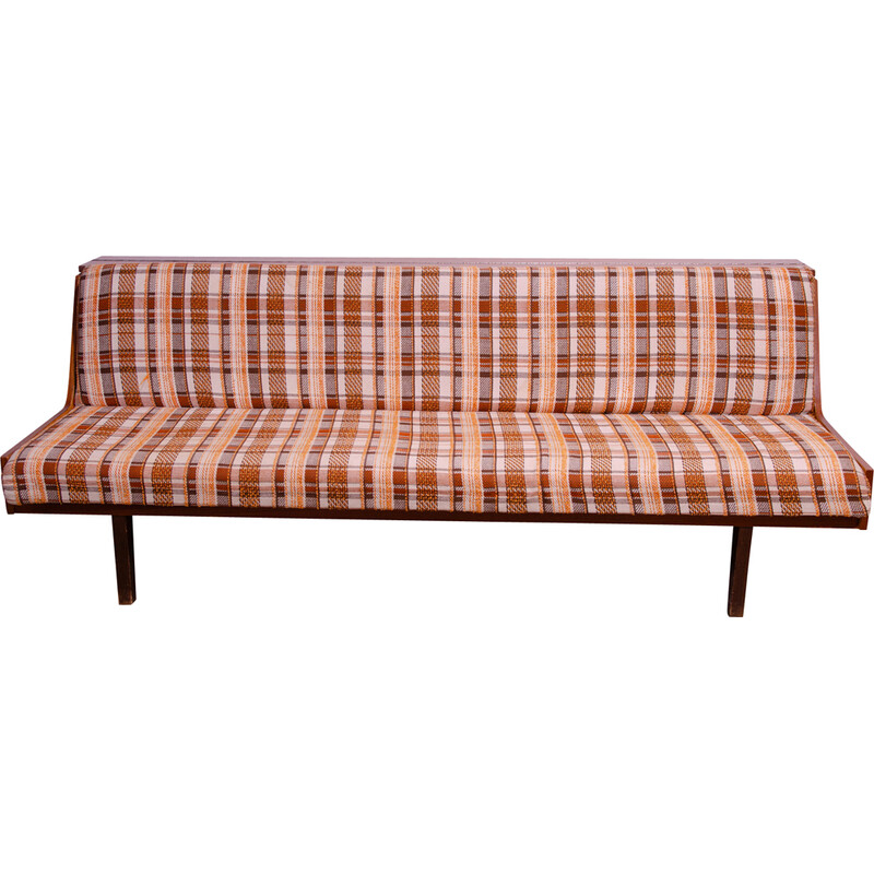 Vintage sofa bed in wood and ash veneer, Czechoslovakia 1970