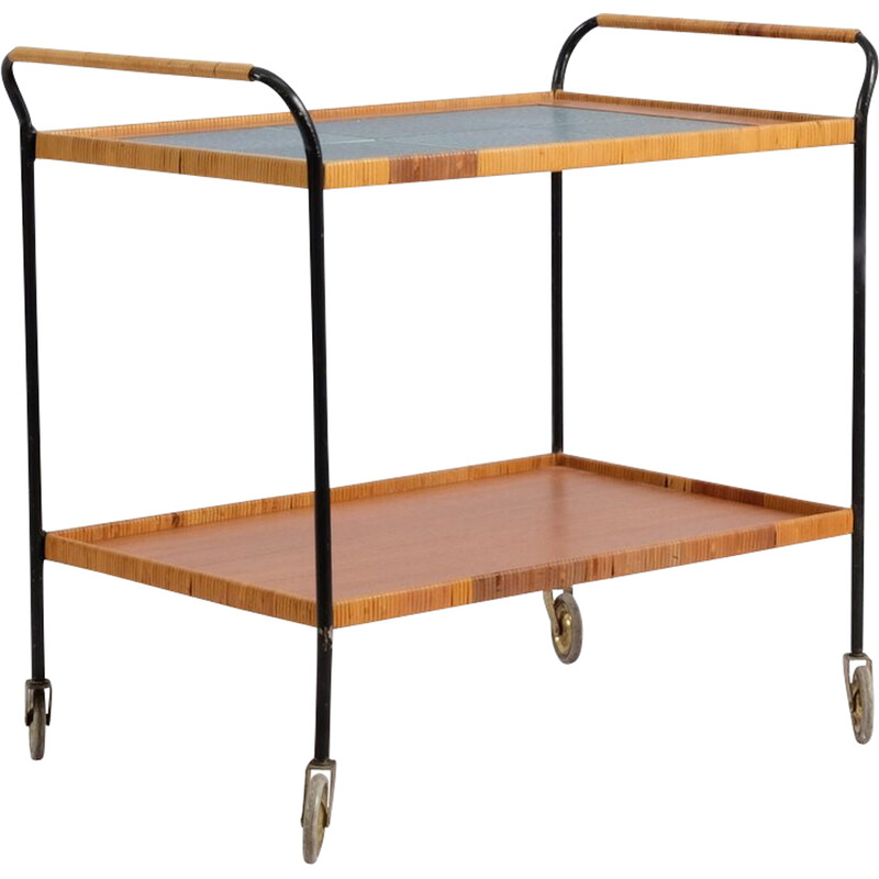 Vintage ceramic and cast iron tea trolley, Germany 1950