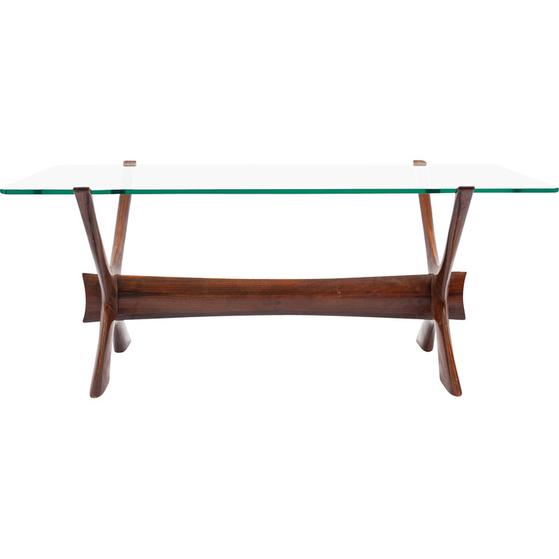 Vintage rosewood and glass coffee table by Illum Wikkelsø, Denmark 1960