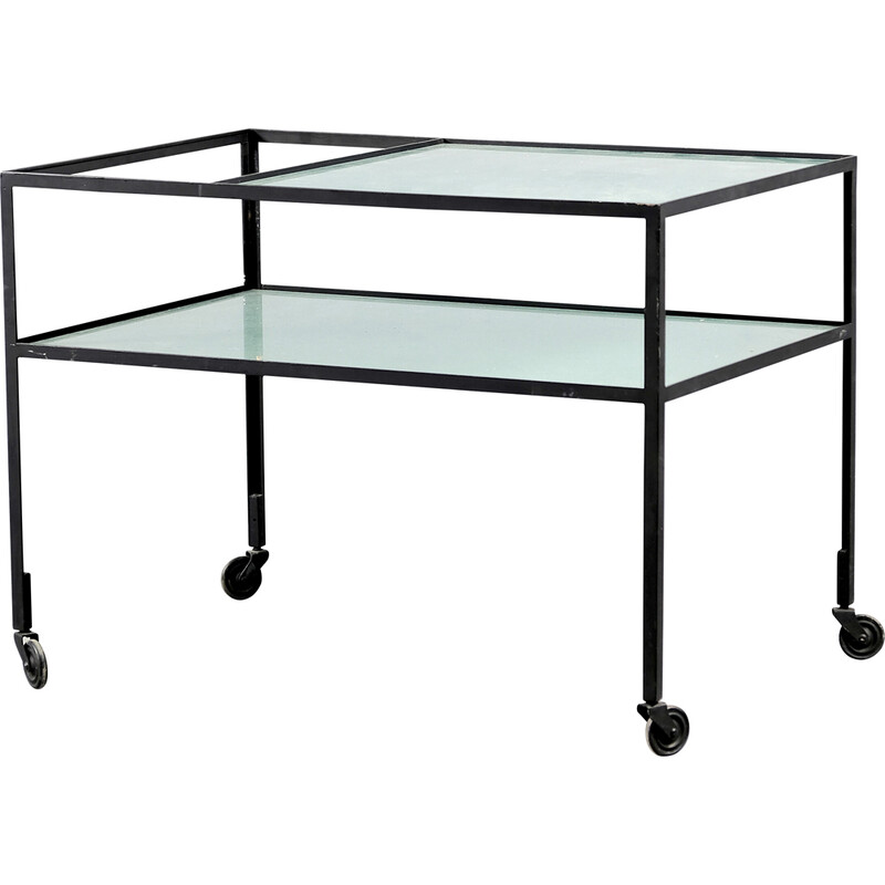 Vintage glass and metal serving trolley by Herbert Hirche for Christian Holzäpfel KG, 1960
