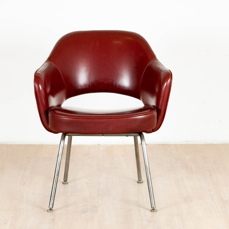 Vintage "Conference" armchair in wood and chrome steel by Eero Saarinen for Knoll international, 1957