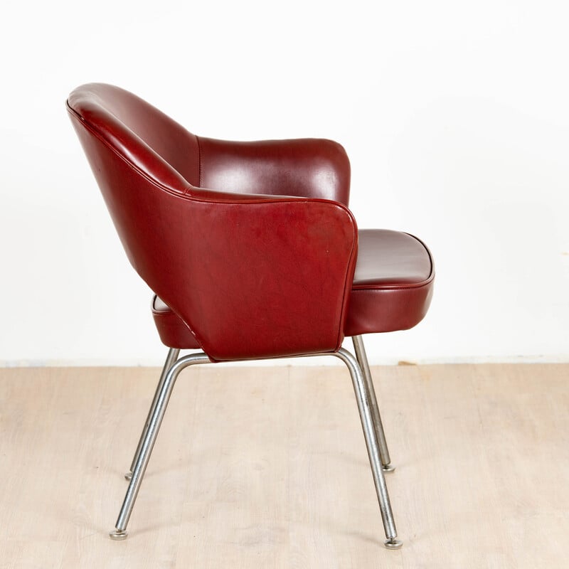 Vintage "Conference" fauteuil in hout en verchroomd staal van Eero Saarinen voor Knoll International, 1957
