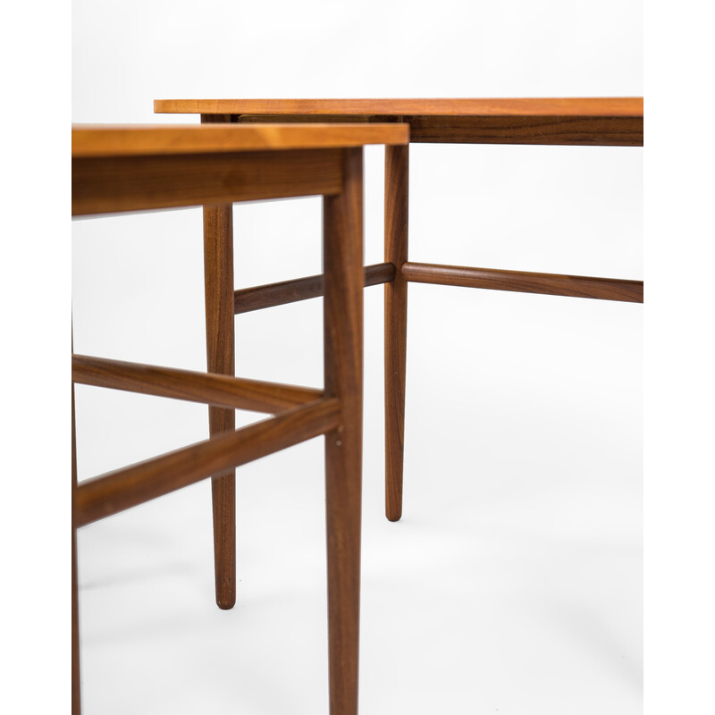 Tavolini vintage in teak e rattan di Johannes Andersen, Danimarca 1960