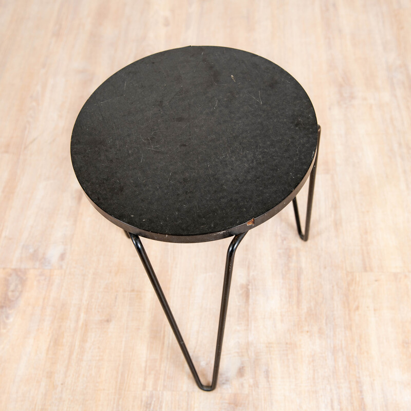 Vintage "75" model stool in black melamine wood and metal by Florence Knoll for Knoll International, 1950