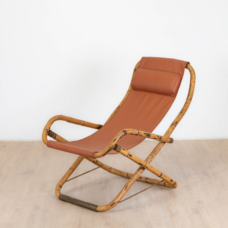 Vintage armchair in bamboo and leather, Italy 1960