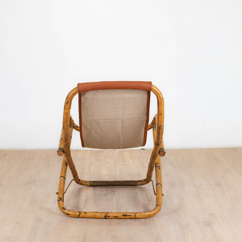 Vintage armchair in bamboo and leather, Italy 1960