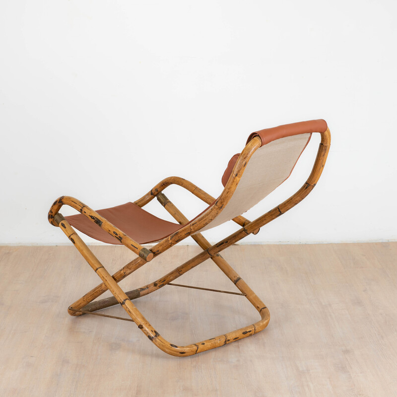 Vintage armchair in bamboo and leather, Italy 1960