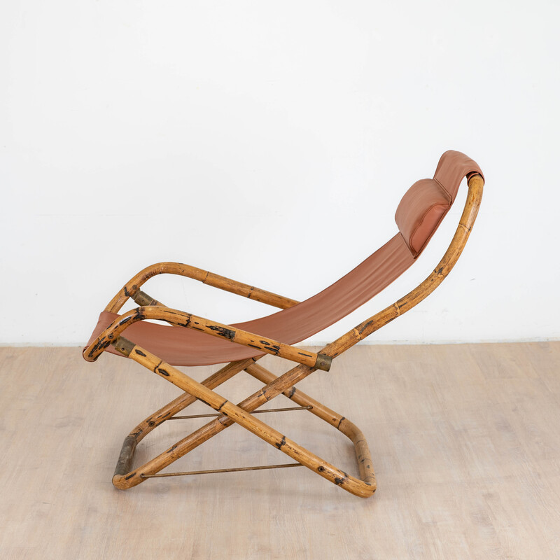 Vintage armchair in bamboo and leather, Italy 1960